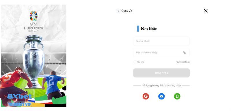 Điền thông tin đăng nhập vào biểu mẫu do 8xbet cung cấp 
