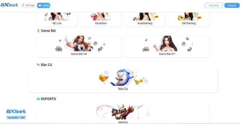 Hạng mục game được yêu thích tại nhà cái 8xbet 