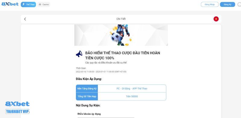 Khuyến mãi 8xbet thể thao hoàn tiền lên đến 100% 