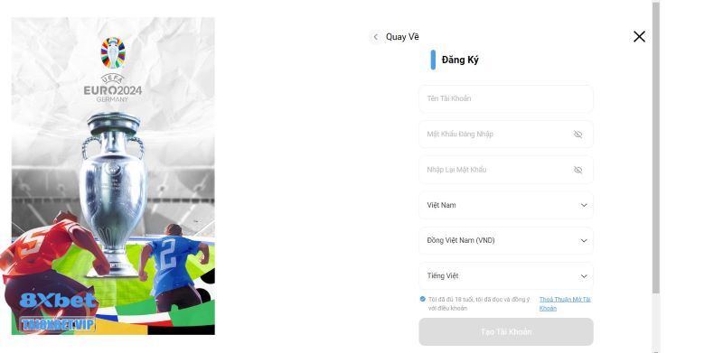 Nhập thông tin đăng ký 8xbet vào biểu mẫu  